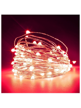 Σειρα, 100 Mini Led, 4,5v Μετασχηματιστη, Σταθερο, Ασημι Χαλκινο Καλωδιο, Κοκκινο Led, ανα 10cm, Προεκταση Παροχης 5m, Ιρ44