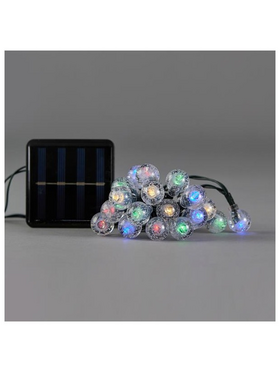 Σειρα, 80 led 5mm με Ακρυλικες Μπαλες 1,8cm, Ηλιακο Συλλεκτη με Αισθητηρα Φωτος, 8 M/f, Πρασινο pvc Καλωδιο, Πολυχρωμο Led, ana 10cm, Προεκταση Παροχης 1m, Ip44