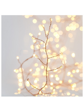 Cluster 5,1m, 300 Mini Led, 9v Μετασχηματιστη, Σταθερο, Μπρονζε Χαλκινο Καλωδιο, Θερμο Λευκο Led, Προεκταση Παροχης 5m, Ip44