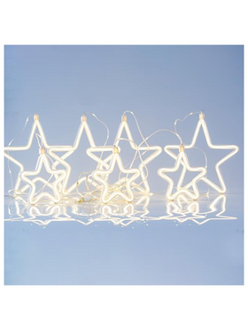 Κουρτινα, 47 Mini Led, 27v Μετασχηματιστη, με 4 Μεγαλα Αστερια 18cm και 3 Μικρα Αστερια 14cm με Neon Φωτοσωληνα, 4 Επεκτασεις εωσ 3 Σετ, Ασημι Χαλκινο Καλωδιο, Θερμο Λeυκο Led, Θερμη Λευκη Neon Φωτοσωληνα, (150x108cm), Προεκταση Παροχης 3m, Ip44