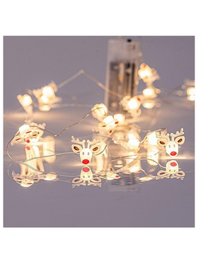 Σειρα, 20 Mini Led, με Ακρυλικους Ταρανδους 2,2cm, Μπαταριας 2xaa, Ασημι Χαλκινο Καλωδιο, Θερμο Λευκο Led, ανα 10cm, Προεκταση Παροχης 30cm, Ip20