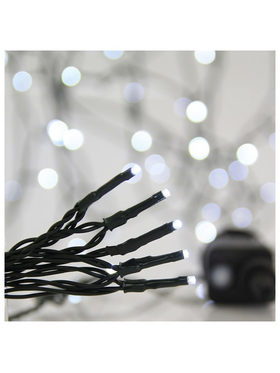 Σειρα, 700 led 3mm, 31v Μετασχηματιστη, 8 Προγραμματα & Μνημη, Πρασινο pvc Καλωδιο, Λευκο Led, ανα 5cm, Προεκταση Παροχης 3m, Ιρ44