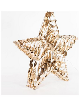 Φωτιζομενο Αστερι Χρυσο 40cm, 40 Led, Μπαταριας 3xaa, Timer, Ασημι Χαλκινο Καλωδιο, Θερμο Λευκο Led, Προεκταση Παροχης 30cm, Ip20