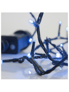 Σειρα, 240 led 3mm, 31v, 8 Προγραμματα, Μετασχηματιστη με Μνημη, Προεκταση Παροχης 300cm, Πρασινο Καλωδιο, Μπλε Led,ανα 5cm,ιρ44