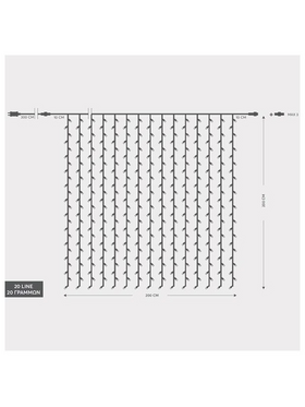 Κουρτινα, 360 led 3mm, 36v, Επεκταση ωσ 3, με Μετασχηματιστη, Προεκταση Παροχης 300cm, Διαφανο Καλωδιο, Λευκο Led, 200x200cm,ιρ44