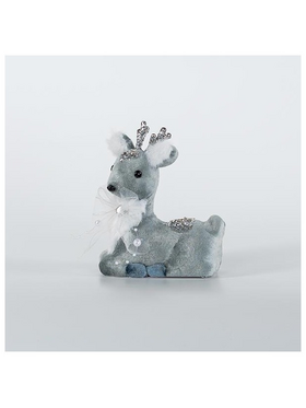 Βελουδινο Ταρανδακι, Καθιστο, Μπλε, 12x15cm