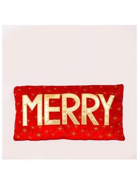 Μαξιλαρι Κοκκινο με Χρυση Επιγραφη ''merry'', 35cm