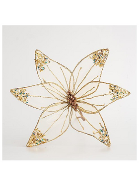 Λουλουδι Οργαντζα, Διαφανο Σαμπανι με Glitter, 30cm