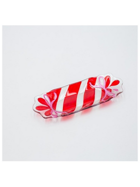 Πιατελα Candy Ορθογωνια, Ασημι Κοκκινο, Γυαλινη Διακοσμητικη, 8.5x23cm