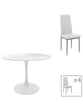 Τραπεζαρία Balou-Parker Pakoworld σετ 5τεμ Λευκό Φ120x73εκ