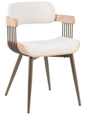 Πολυθρόνα Cameo Pakoworld Μέταλλο Μπρονζέ-White-Wash Ξύλο-Μπέζ Ύφασμα 53x49.5x75.5εκ