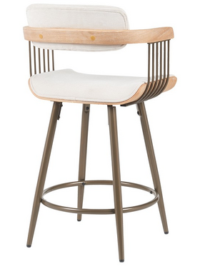 Σκαμπό Μπαρ Cameo Pakoworld Μέταλλο Μπρονζέ-White-Wash Ξύλο-Μπέζ Ύφασμα 53x50x93εκ