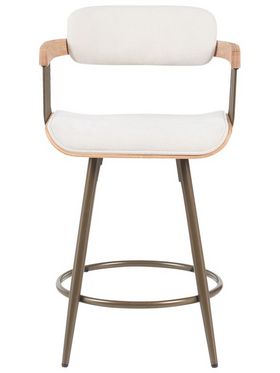 Σκαμπό Μπαρ Cameo Pakoworld Μέταλλο Μπρονζέ-White-Wash Ξύλο-Μπέζ Ύφασμα 53x50x93εκ