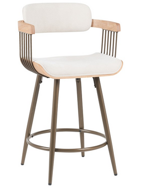 Σκαμπό Μπαρ Cameo Pakoworld Μέταλλο Μπρονζέ-White-Wash Ξύλο-Μπέζ Ύφασμα 53x50x93εκ