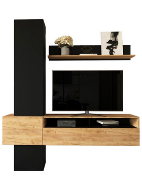 Σύνθετο Σαλονιού Wendy Pakoworld σε oak-Μαύρη Απόχρωση 195.1x37.3x219.1εκ