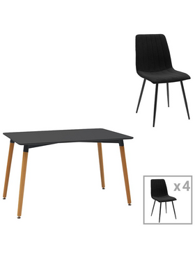 Τραπεζαρία Natali-Noor Pakoworld σετ 5τεμ  mdf Μαύρο-Πόδια Φυσικό 120x80x76εκ