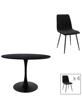 Τραπεζαρία Balou-Noor Pakoworld σετ 5τεμ mdf Μαύρο-Υφασμα Μαύρο Φ100x73εκ Τραπεζαρία Balou-Noor Pakoworld σετ 5τεμ mdf Μαύρο-Υφασμα Μαύρο Φ100x73εκ