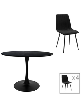 Τραπεζαρία Balou-Noor Pakoworld σετ 5τεμ mdf Μαύρο-Ύφασμα Μαυρο Φ120x73εκ Τραπεζαρία Balou-Noor Pakoworld σετ 5τεμ mdf Μαύρο-Ύφασμα Μαυρο Φ120x73εκ