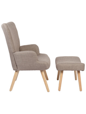 Πολυθρόνα-Μπερζέρα με Υποπόδιο Gerlina Pakoworld Γκρι-Μπεζ Ύφασμα με Πόδι σε Φυσική Απόχρωση 71x64x94εκ