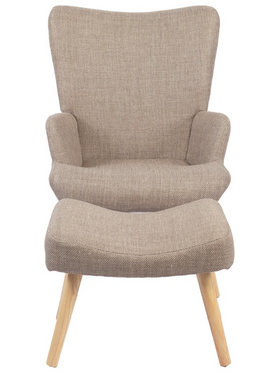 Πολυθρόνα-Μπερζέρα με Υποπόδιο Gerlina Pakoworld Γκρι-Μπεζ Ύφασμα με Πόδι σε Φυσική Απόχρωση 71x64x94εκ