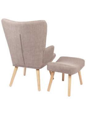 Πολυθρόνα-Μπερζέρα με Υποπόδιο Gerlina Pakoworld Γκρι-Μπεζ Ύφασμα με Πόδι σε Φυσική Απόχρωση 71x64x94εκ