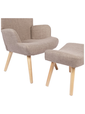 Πολυθρόνα-Μπερζέρα με Υποπόδιο Gerlina Pakoworld Γκρι-Μπεζ Ύφασμα με Πόδι σε Φυσική Απόχρωση 71x64x94εκ