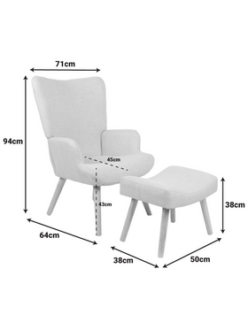 Πολυθρόνα-Μπερζέρα με Υποπόδιο Gerlina Pakoworld Γκρι-Μπεζ Ύφασμα με Πόδι σε Φυσική Απόχρωση 71x64x94εκ