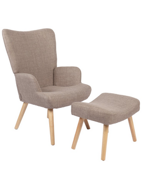 Πολυθρόνα-Μπερζέρα με Υποπόδιο Gerlina Pakoworld Γκρι-Μπεζ Ύφασμα με Πόδι σε Φυσική Απόχρωση 71x64x94εκ