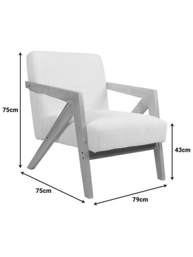 Πολυθρόνα Garifa Pakoworld Λευκό Ύφασμα με Πόδι σε Φυσική Απόχρωση 79x75x75εκ