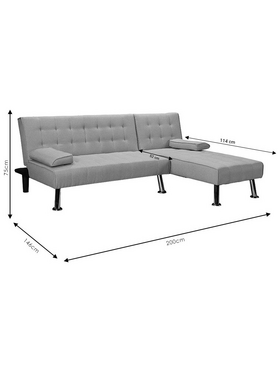 Γωνιακός Καναπές-Κρεβάτι Αναστρέψιμος Brisk Pakoworld Ύφασμα με Ανθρακί Απόχρωση 200x146x75εκ