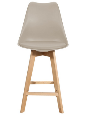 Σκαμπό Μπαρ Gaston Pakoworld pp-pu σε Cappuccino Απόχρωση και Ξύλινο Πόδι  48.5x56x104εκ