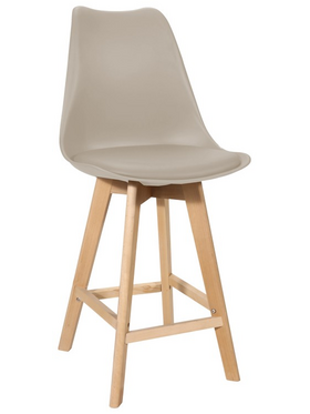 Σκαμπό Μπαρ Gaston Pakoworld pp-pu σε Cappuccino Απόχρωση και Ξύλινο Πόδι  48.5x56x104εκ