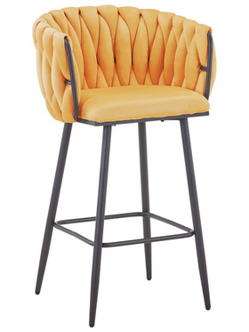 Σκαμπό Μπαρ Vivian Pakoworld Κίτρινο Βελούδο-Πόδι Μαύρο Μέταλλο 57x50x100εκ