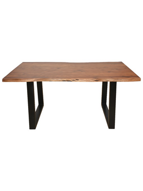 Τραπέζι Miles Pakoworld Μασίφ Ξύλο Ακακίας Πάχους 3.7-4εκ σε Καρυδί Απόχρωση με Μαύρα Μεταλλικά Πόδια 140x80x76εκ