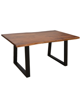 Τραπέζι Miles Pakoworld Μασίφ Ξύλο Ακακίας Πάχους 3.7-4εκ σε Καρυδί Απόχρωση με Μαύρα Μεταλλικά Πόδια 140x80x76εκ