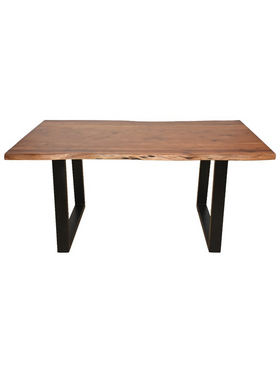 Τραπέζι Miles Pakoworld Μασίφ Ξύλο Ακακίας Πάχους 3.7-4εκ σε Καρυδί Απόχρωση με Μαύρα Μεταλλικά Πόδια 160x90x76εκ