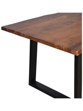 Τραπέζι Miles Pakoworld Μασίφ Ξύλο Ακακίας Πάχους 3.7-4εκ σε Καρυδί Απόχρωση με Μαύρα Μεταλλικά Πόδια 160x90x76εκ