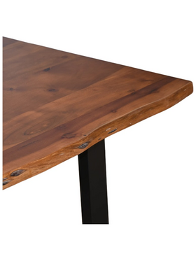 Τραπέζι Miles Pakoworld Μασίφ Ξύλο Ακακίας Πάχους 3.7-4εκ σε Καρυδί Απόχρωση με Μαύρα Μεταλλικά Πόδια 160x90x76εκ