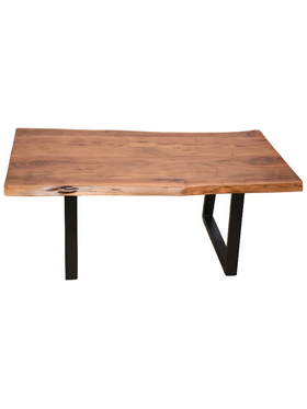 Τραπέζι Σαλονιού Miles Pakoworld Μασίφ Ξύλο Ακακίας Πάχους 3.7-4εκ σε Καρυδί Απόχρωση με Μαύρα Μεταλλικά Πόδια 115x60x45εκ