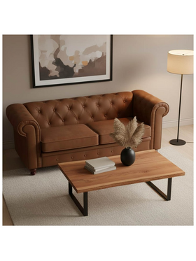 Τραπέζι Σαλονιού Miles Pakoworld Μασίφ Ξύλο Ακακίας Πάχους 3.7-4εκ σε Καρυδί Απόχρωση με Μαύρα Μεταλλικά Πόδια 115x60x45εκ