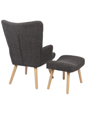 Πολυθρόνα-Μπερζέρα με Υποπόδιο Gerlina Pakoworld Ανθρακί Ύφασμα με Πόδι σε Φυσική Απόχρωση 71x64x94εκ