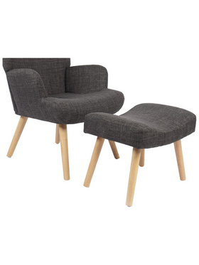 Πολυθρόνα-Μπερζέρα με Υποπόδιο Gerlina Pakoworld Ανθρακί Ύφασμα με Πόδι σε Φυσική Απόχρωση 71x64x94εκ