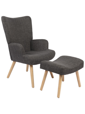 Πολυθρόνα-Μπερζέρα με Υποπόδιο Gerlina Pakoworld Ανθρακί Ύφασμα με Πόδι σε Φυσική Απόχρωση 71x64x94εκ