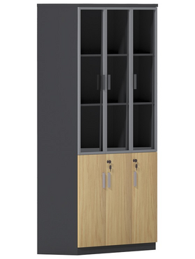 Ντουλάπα Γραφείου με Γυάλινες Πόρτες Lotus Pakoworld Χρώμα Φυσικό - Ανθρακί 120x40x200εκ