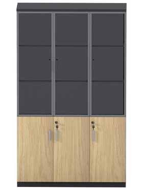 Ντουλάπα Γραφείου με Γυάλινες Πόρτες Lotus Pakoworld Χρώμα Φυσικό - Ανθρακί 120x40x200εκ