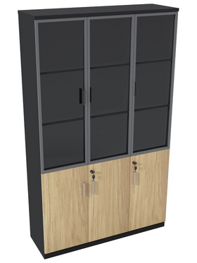 Ντουλάπα Γραφείου με Γυάλινες Πόρτες Lotus Pakoworld Χρώμα Φυσικό - Ανθρακί 120x40x200εκ