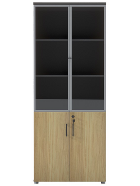 Ντουλάπα Γραφείου Επαγγελματική με Γυάλινες Πόρτες Lotus Pakoworld σε Φυσική-Ανθρακί Απόχρωση 80x40x200εκ