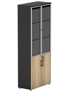 Ντουλάπα Γραφείου Επαγγελματική με Γυάλινες Πόρτες Lotus Pakoworld σε Φυσική-Ανθρακί Απόχρωση 80x40x200εκ