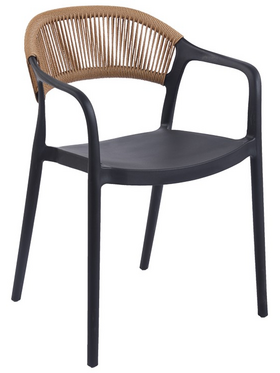 Πολυθρόνα Ankara Pakoworld Στοιβαζόμενη pp-pe Rattan σε Μαύρη-Φυσική Απόχρωση 54x55.5x77εκ