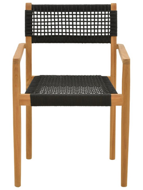 Πολυθρόνα Lengan Pakoworld Σκελετός Teak Ξύλο σε Φυσική Απόχρωση-Μαύρο Σχοινί 54x52x80εκ